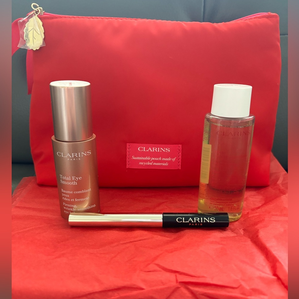 Bundle-Clarins Total Eye Smooth,50ml Cleansing Oil,Eye Liner, a makeup bag!